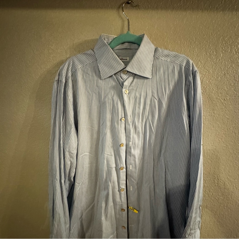 Kiton Pinstriped Men's Dress Shirt Size XXL Made in Italy